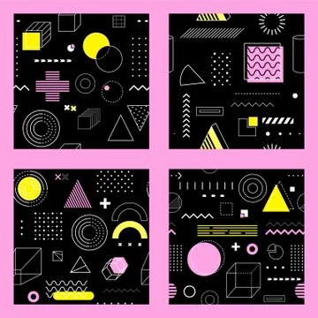 Set of seamless patterns with geometric shapes Stock Illustration