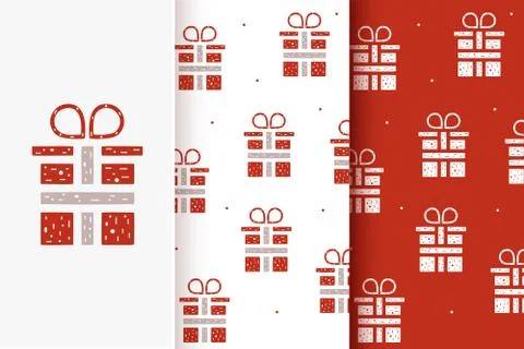 Set of seamless patterns of gift boxes in flat style. Collection of cards wit Stock Illustration