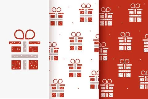  Set of seamless patterns of gift boxes in flat style. Collection of cards... Stock Photos