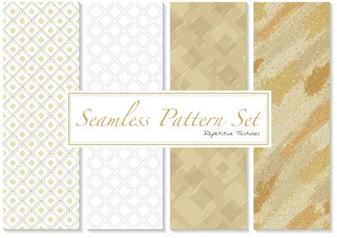 Set of Seamless Patterns in Gold and White Colors Stock Illustration