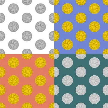 Set of seamless patterns with gold medal and paw print for participation in a Illustrazione stock