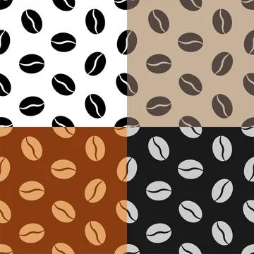 Set of seamless patterns with Grain of coffee bean plant. Invigorating mornin Stock Illustration