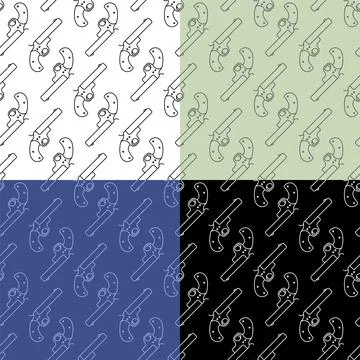 Set of seamless patterns with gun. Wild west cowboy handgun. Ornament for dec Stock Illustration