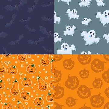 Set of seamless patterns for halloween Stock Illustration