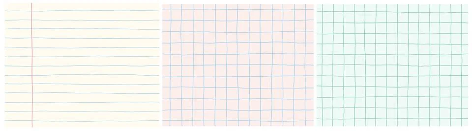 Set of seamless patterns with hand drawn notebook paper textures Stock Illustration