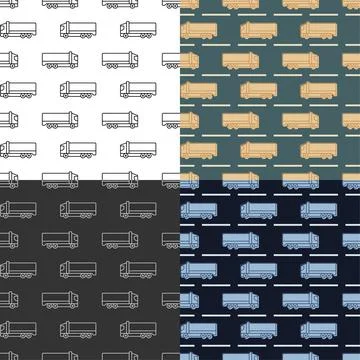 Set of seamless patterns with Heavy construction equipment truck on road. Ind Stock Illustration