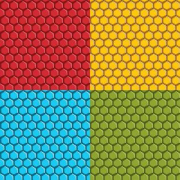 Set of seamless patterns with hexagonal tiles. Colorful backgrounds. Stock Illustration
