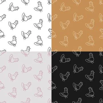 Set of seamless patterns with Home chicken icon. Farm bird laying eggs. Ornam Stock Illustration