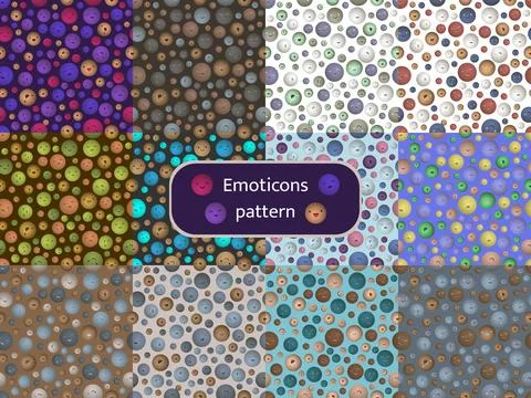 Set of seamless patterns with the image of emoticons Stock Illustration