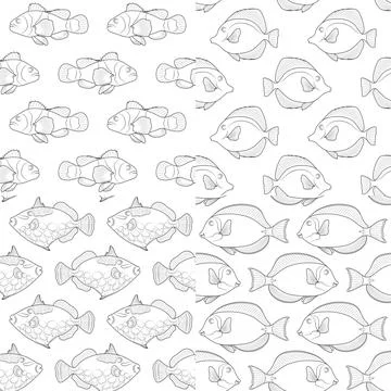 Set of seamless patterns with the image of tropical fish. Illustrazione stock