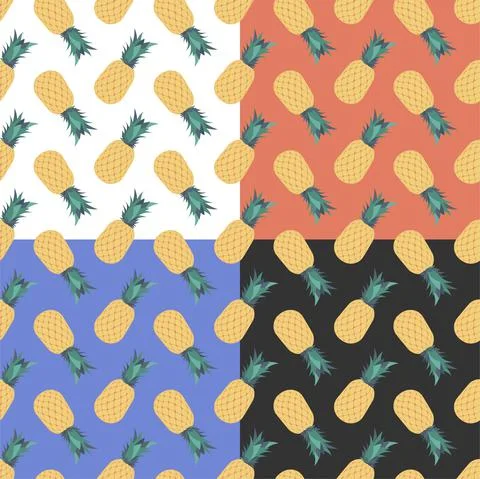 Set of seamless patterns with juicy ripe pineapple. Harvesting tropical fruit Illustrazione stock