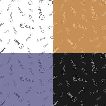Set of seamless patterns with Key to lock front door of building. Ornament fo Illustrazione stock