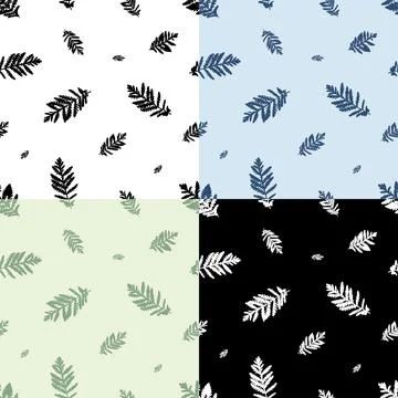 Set of seamless patterns with leaves silhouettes of grass. Ornament for decor Illustrazione stock