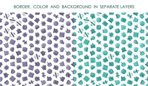 Set of seamless patterns with linear icons of education and School. Ornament Stock Illustration