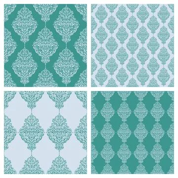 Set of seamless patterns with luxurious floral ornaments.  Stock Illustration