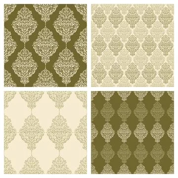 Set of seamless patterns with luxurious floral ornaments.  Stock Illustration