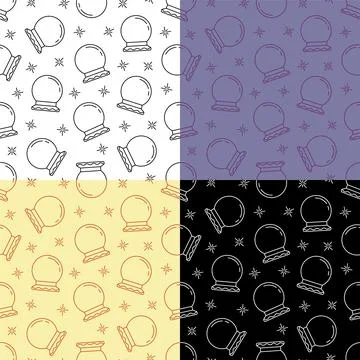 Set of seamless patterns with magic crystal ball. Divination and foresight of Illustrazione stock