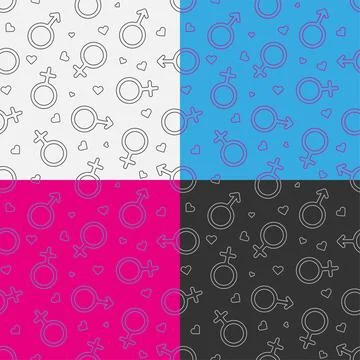 Set of seamless patterns with Male and female gender symbols. Gender signs se Stock Illustration