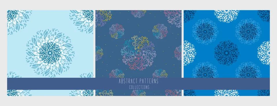 Set of seamless patterns. Mandala circle. Round ornament on white background. Stock Illustration