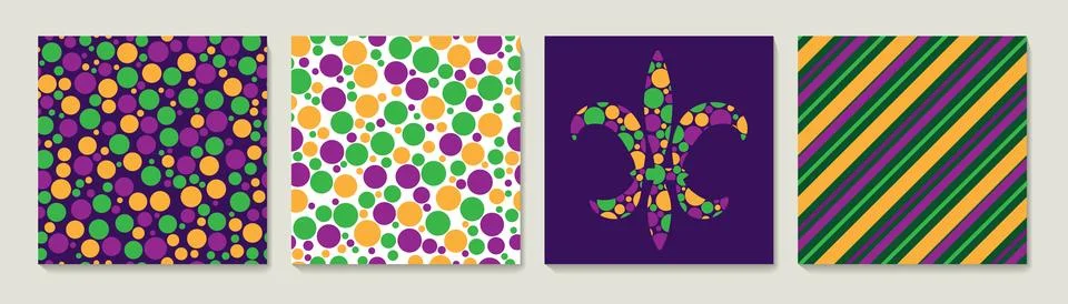 A set of seamless patterns with Mardi Gras carnival symbols. Stock Illustration