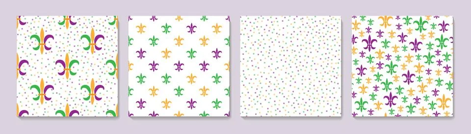 A set of seamless patterns with Mardi Gras carnival symbols. Stock Illustration