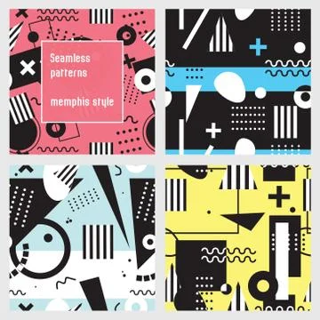 Set of seamless patterns in memphis style. Stock Illustration