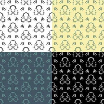 Set of seamless patterns with metal handcuffs to neutralize criminals. Outfit Illustrazione stock
