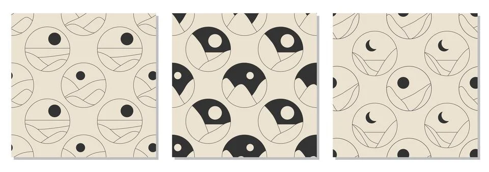 Set of seamless patterns minimalist landscape abstract contemporary design Illustrazione stock