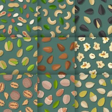 Set of Seamless Patterns with Nuts and Seeds イラスト素材