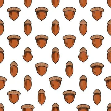 Set of seamless patterns with oak acorns. Colored vector backgrounds. Stock Illustration