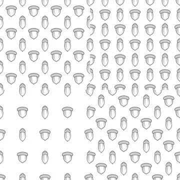 Set of seamless patterns with oak acorns. Black and white vector backgrounds. Stock Illustration