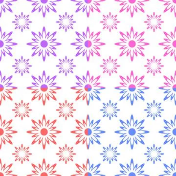 Set of seamless patterns from orange, purple, pink, blue abstract silhouettes Stock Illustration