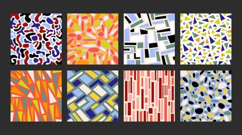 Set of seamless patterns, ornaments and backgrounds with geometric motifs. Stock Illustration