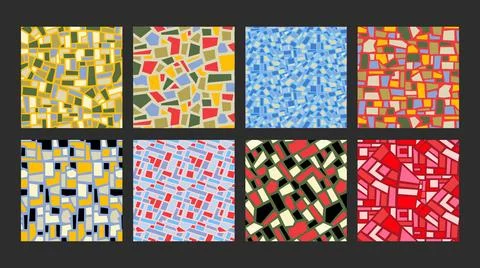 Set of seamless patterns, ornaments and backgrounds with geometric motifs. Stock Illustration