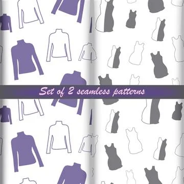 Set of Seamless patterns from outline clothing long sleeve tshirt and dress in Stock Illustration