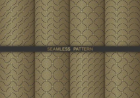 Set of seamless patterns with overlap stripe circle line in gold and dark g.. イラスト素材