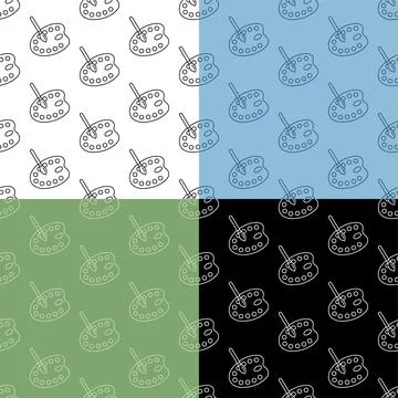 Set of seamless patterns with painter palette and art brush. Ornament Stock Illustration