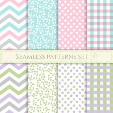 Set of seamless patterns in pastel colors for fabric, wrapping paper or scrap Stock-Illustration