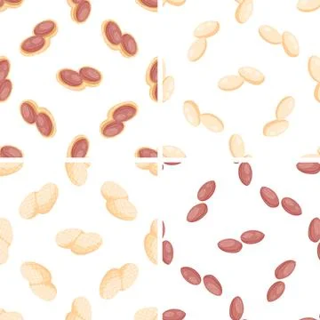 Set of seamless patterns with peanuts in shell and peeled peanuts Illustrazione stock