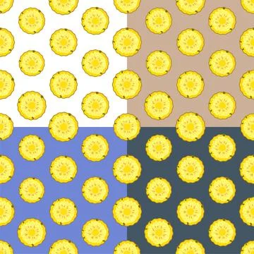 Set of seamless patterns with pineapple circle. Harvesting tropical fruits. O Illustrazione stock