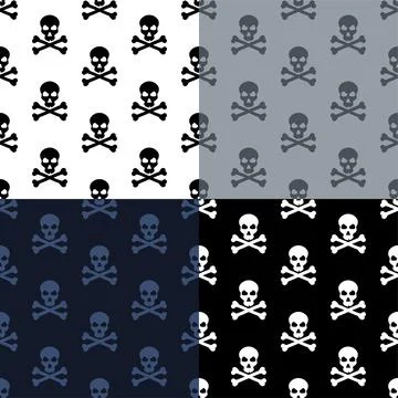 Set of seamless patterns with Pirate symbol, Skull and bones, sign of threat  Illustrazione stock