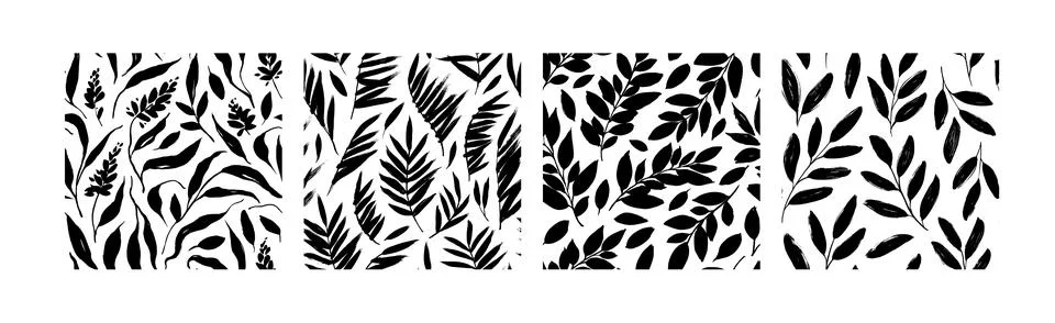 Set of seamless patterns with plant branches. Stock Illustration