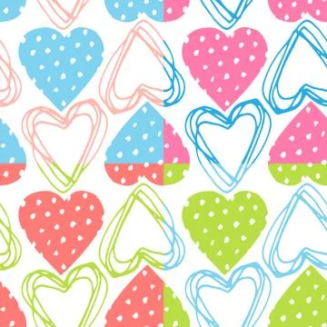 Set of seamless patterns with polka dot hearts Stock Illustration