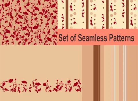 Set of Seamless Patterns with Poppy Flowers 스톡 일러스트