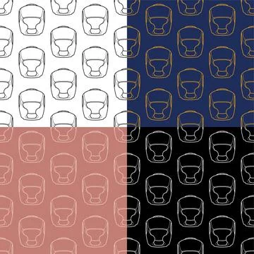 Set of seamless patterns with protective boxing helmet. Protective equipment Illustrazione stock
