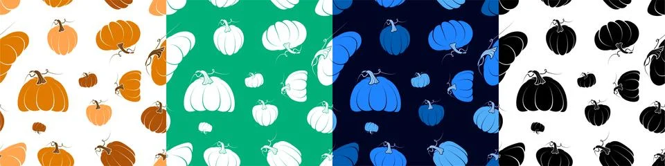 Set of seamless patterns with pumpkin fruit. Autumn harvest. Autumn Halloween Stock Illustration