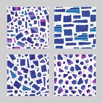 Set of seamless patterns of random collage elements. Dynamic backgrounds with イラスト素材