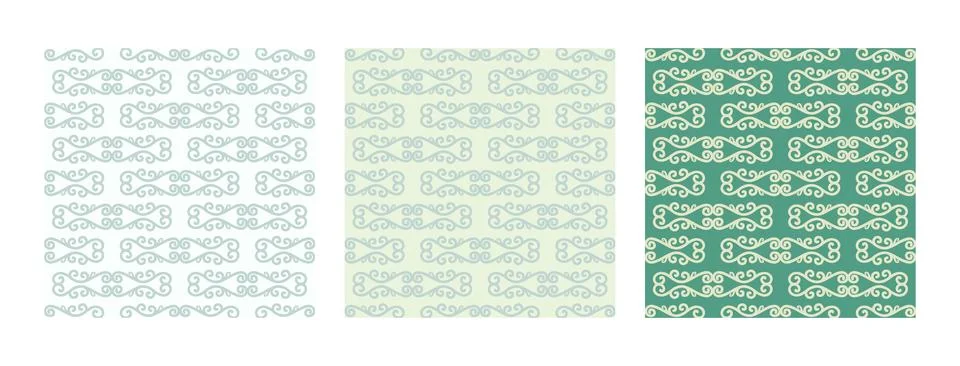 Set of seamless patterns in retro style green Stock Illustration