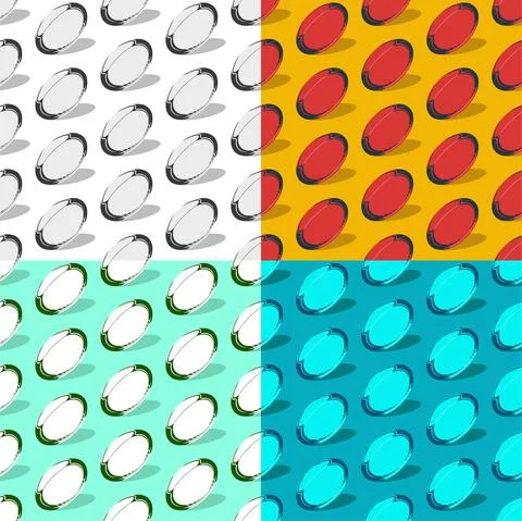 Set of seamless patterns with rugby sport ball. Team sports. Ornament Stock Illustration