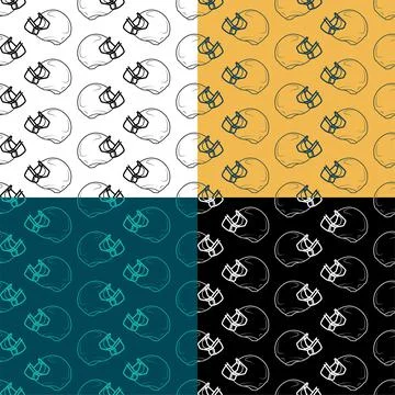 Set of seamless patterns with safety helmet icon for playing American football Illustrazione stock